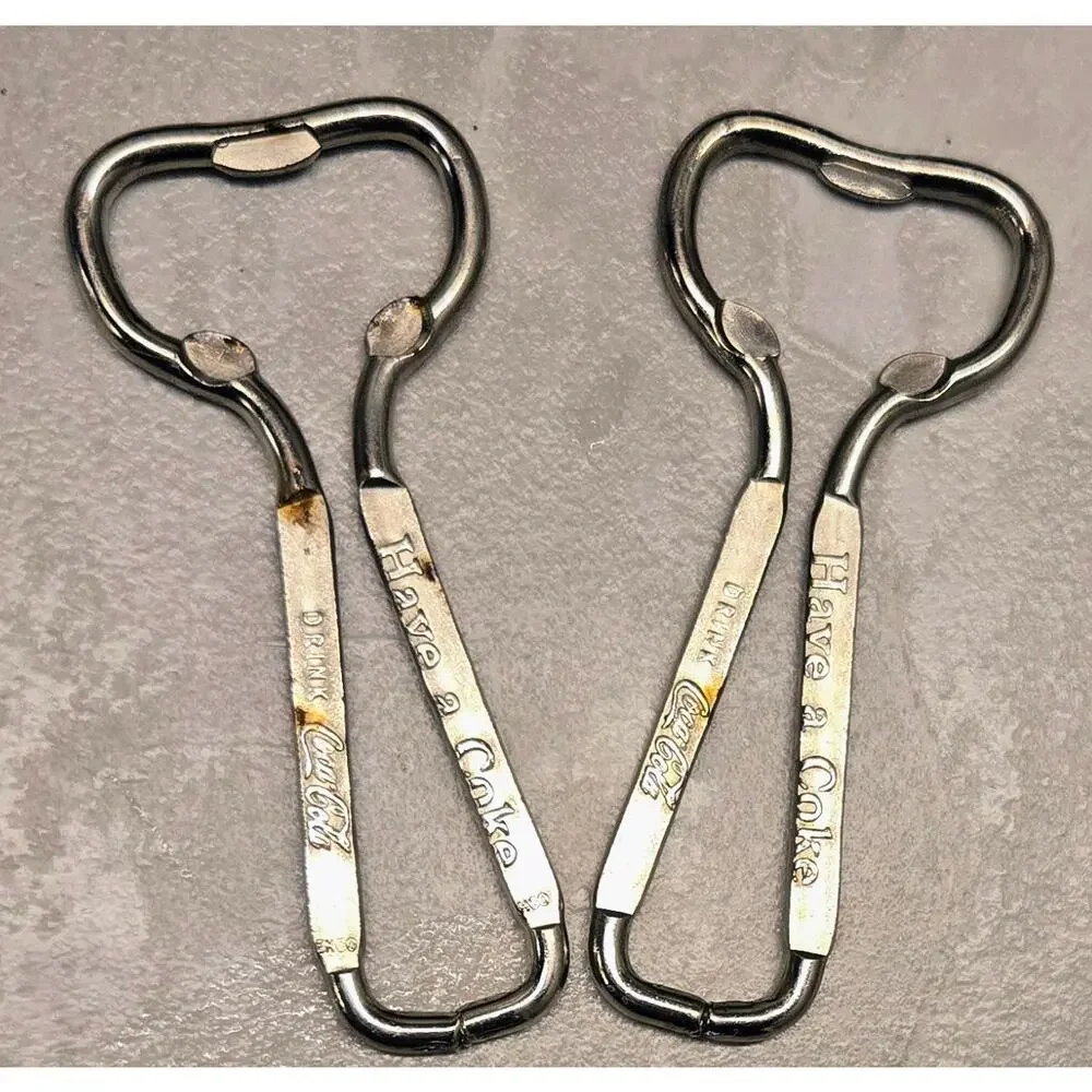 2 Vtg Coca Cola Metal Bottle Openers Pair HAVE A COKE Retro Bar Kitchenware